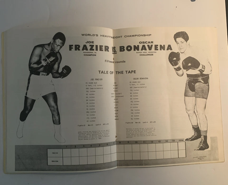 Joe Frazier-Oscar Bonavena 1968 Heavyweight Title Fight Program; Spectrum - Image 2 of 3