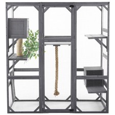 Outdoor Cat Catio Enclosure w/ 2 Condos, Platforms, Scratcher   62"x32"x68"