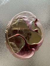 Vintage Charmant Gold Tone Enamel Buckle Crane Pink XL Beverley Hills Signed