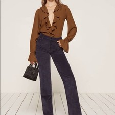 REFORMATION Brown Ruffle Penny Bodysuit Size Medium