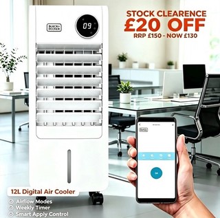 BLACK+DECKER 12L Digital Portable Air Cooler | Smart App Control | 3 Sp