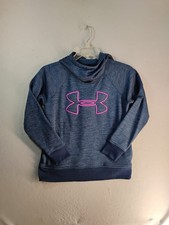 Under Armour Womens Cold Gear Hoodie Small Blue Pink Fleece Lined High Neck