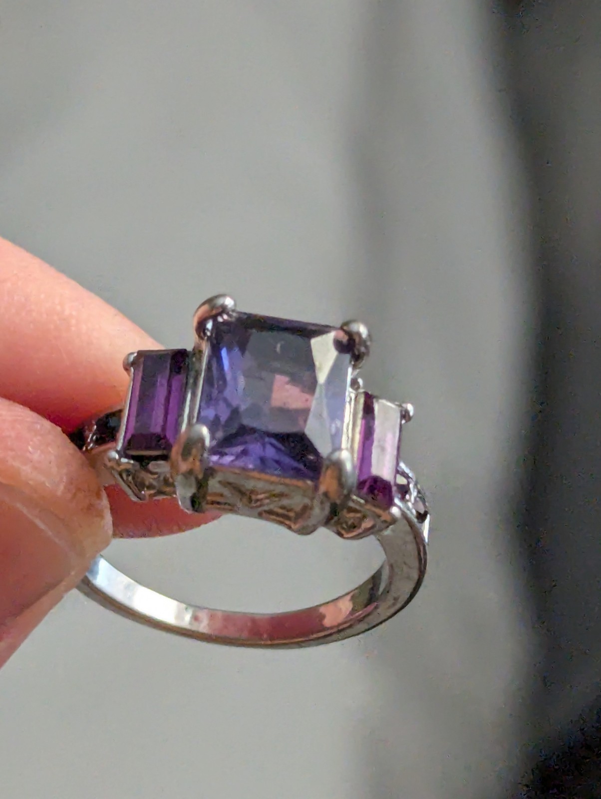 Purple Rectangular Studded Rhinestone Ring - image 1