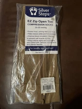 Silver StepsTM EZ Zip Open Toe Compression Socks, 20-30 mmHg, New Sz XL Beige
