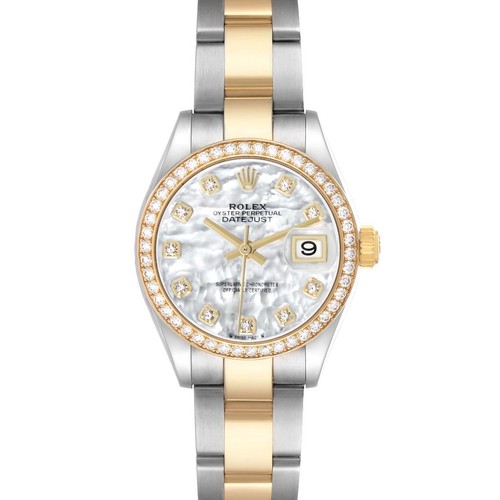 Rolex Datejust 28 Steel Yellow Gold MOP Diamond Ladies Watch 279383 Box Card