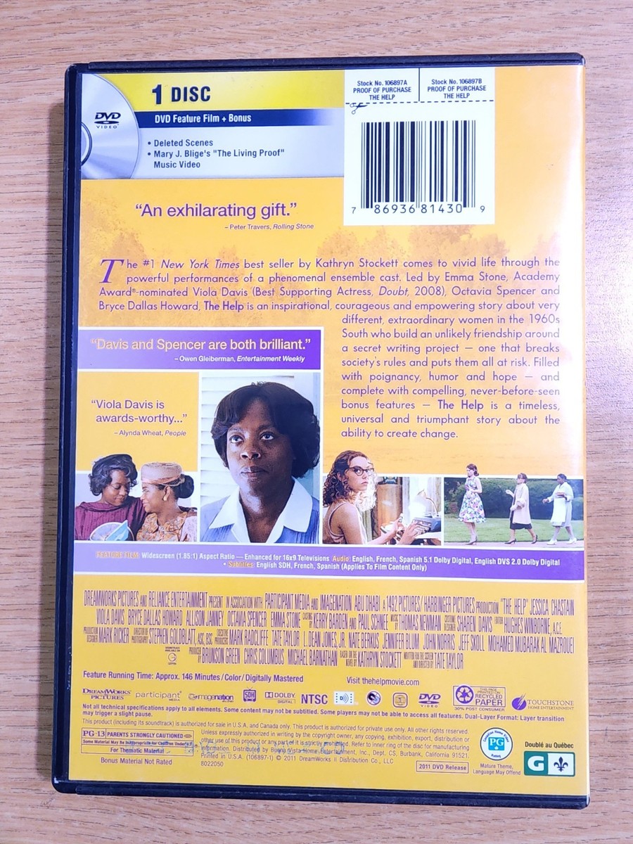 The Help (DVD, 2011, Widescreen) Emma Stone, Viola Davis, Octavia