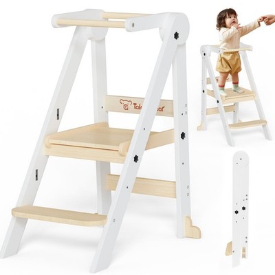 Foldable Toddler Kitchen Stool Helper, Toddler Standing Tower with 3 Adjustab...