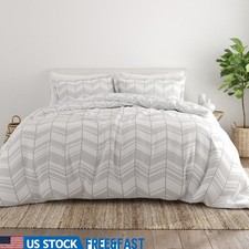 Light Gray Chevron Duvet Cover Set 3 Piece King Microfiber Bedding Set New