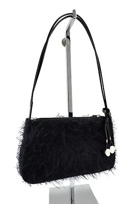 $140 FOLLI FOLLIE Black Fluffy Women's Baguette Pochette Shoulder Bag - Image 1 of 4