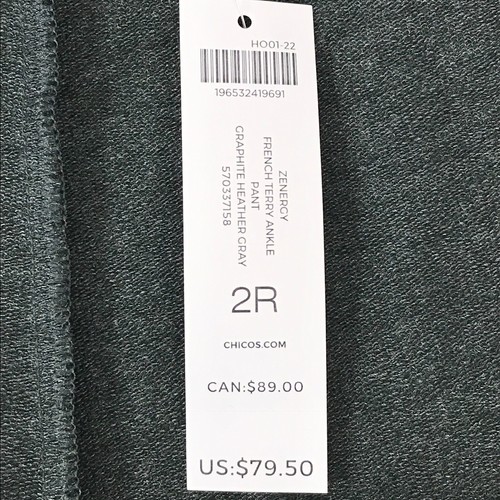 NEW Chico’s Zenergy French Terry Ankle Pant Women's Size 12/14R Gray Pockets - Picture 9 of 11