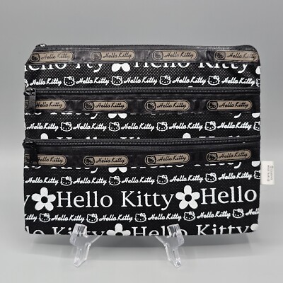 Sanrio Hello Kitty 3 Zipper Pouch Black and White New with Tag Japan Only 