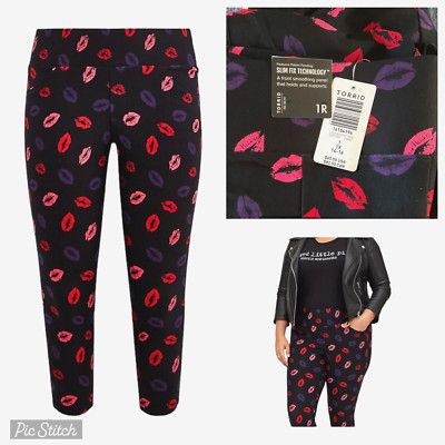 NWT Torrid Pixie Lips Print Pockets Ponte Slim Fix Pull On Pants, Plus Size 1 1X