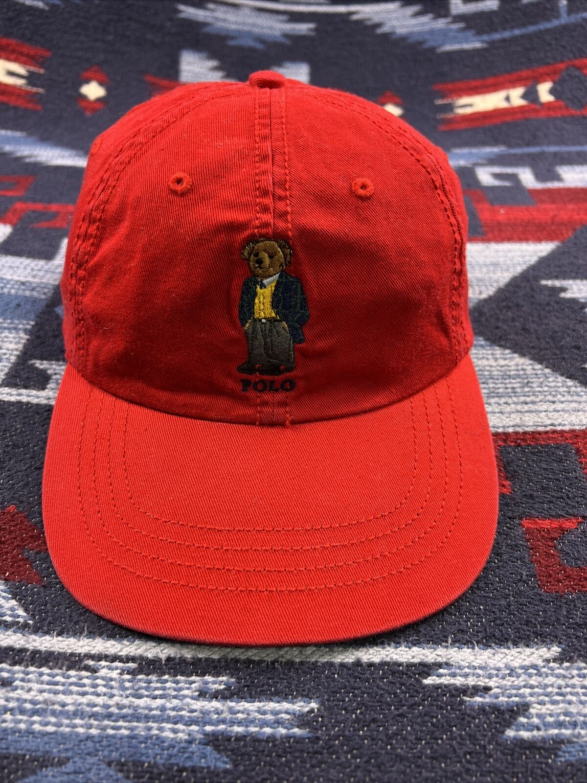 Rare Vintage Polo Ralph Lauren Sweater Teddy Bear Baseball Cap Hat 90s Red  | eBay