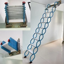 PreAsion® Blue Attic Ladder Loft Stairs 9.2ft Pulldown Wall Mounted Attic Stairs