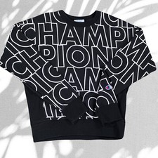 Champion Reverse Weave Sweatshirt Small Womens Black All Over Spellout