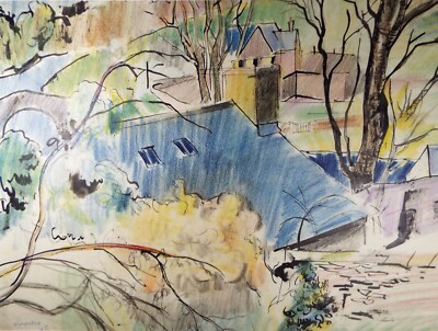 Original Tusche & Bleistift/Pastell, 'Häuser in einer Landschaft', William Crosbie RSA, RGI