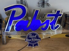 VINTAGE PABST BLUE RIBBON BEER SIGN COBALT BLUE LIGHTED LIGHT PBR COLD BEER 1986
