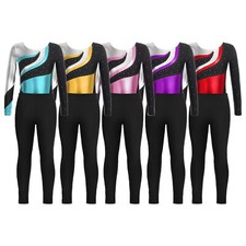 US Kids Girls Sets 2pcs Outfits Competition Dancewear Long Sleeve Leggings Dance