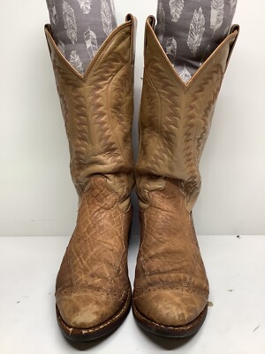 VTG MENS JUSTIN COWBOY BULLHIDE SKIN LIGHT BROWN BOOTS SIZE  display picture 1