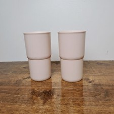 Vintage Tupperware 12 oz. G Cups Tumblers Stackable 2412 Beige Set of 2