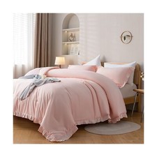 JANZAA Pink Comforter Set Queen 3PCS  1 Ruffled Blush Comforter Set and 2