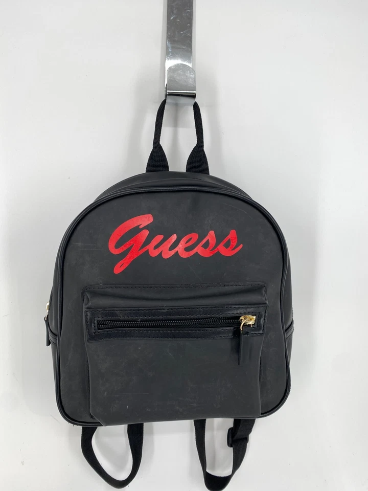 De Colección Y2K Guess Negro Nylon Mochila Bolso de Hombro Cartera Rojo Logo Correas Cremallera Foto 2 de 4