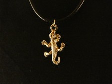 Eidechse Anhänger mit Kette 24 Karat Vergoldet Gecko Echse Charm Tier Gold 