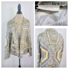 Chico's Women Open-Front Linen Blend Geometric Metallic MultiColor Jacket 3 XL