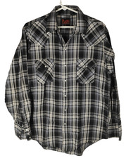 Plains Western Wear Mens Medium Plaid Pearl Snap Button Up Shirt Rodeo