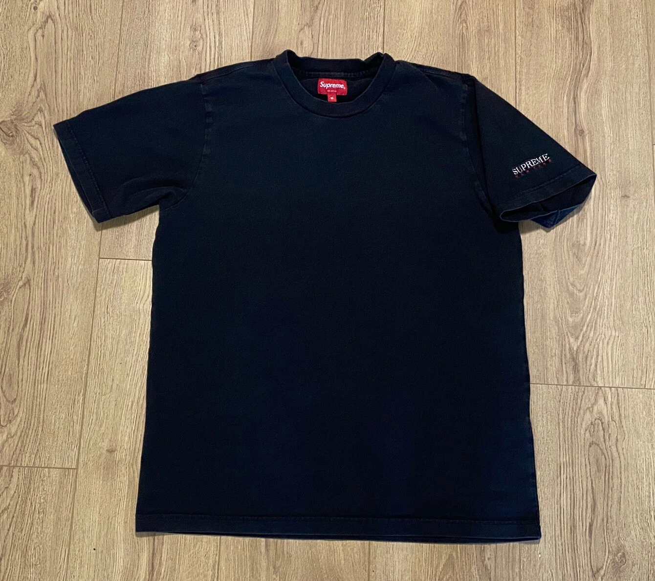 T shirt logo à manches Supreme noir FW16 taille moyenne coupe et couture 2016