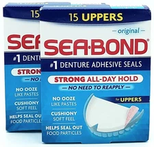 Sea Bond Original Denture Adhesive Seals Uppers 15 Count (Lot of 2)