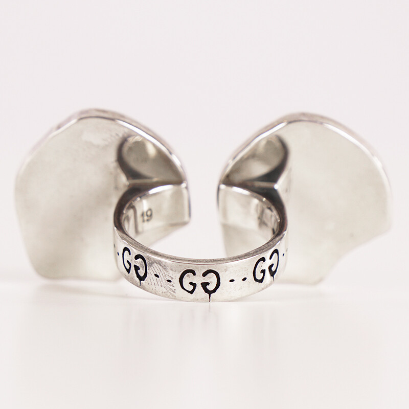 sz 19 NEW $430 GUCCI Sterling Silver Enamel HAMLET GHOST SKULL