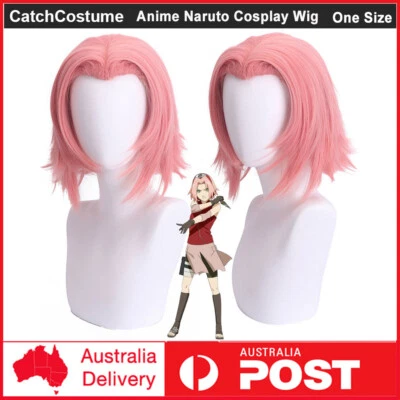CATCHCOSTUME Anime Naruto Haruno Sakura Cosplay Wig Short Pink Hair 30cm Halloween Book Week