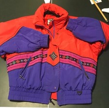 Vintage Tyrolia Skiwear Ski Coat Jacket Sz 10 Red Purple Southwest Design