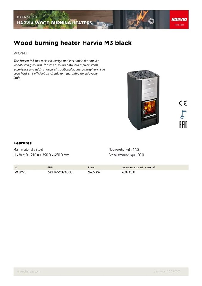 Sauna Wood Burning Stove HARVIA M3 Heater for 6 13 m³ with Stones and