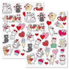 NEW Cats Hearts Valentines Day 52 Acid Free Stickers on 2 8.5x11 Sheets