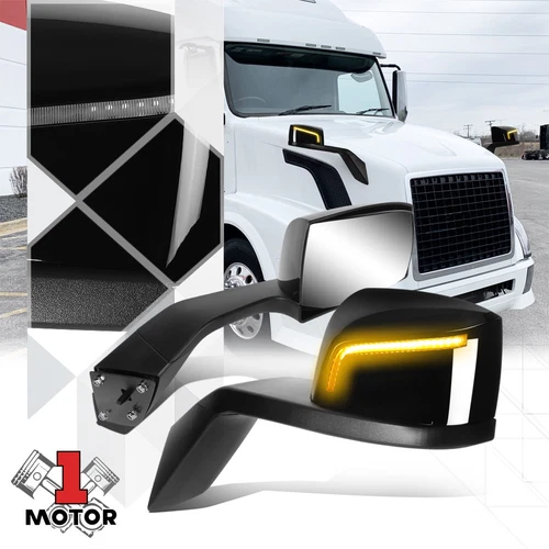 [Pair] L-Style Sequential LED Turn Signal Hood Mirrors for 04-18 Volvo VN Series