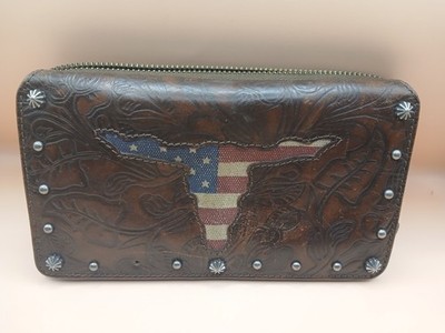 Shyanne Brown Patriotic Wallet, Zip, Snap, American Flag Inlay, Studs BootBarn￼