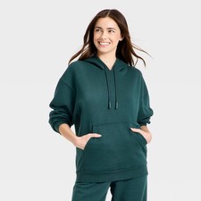 Women's Fleece Hoodie Sweatshirt - JoyLab Forest Green M