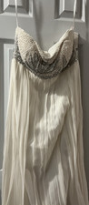 Couture Ivory Strapless Beaded Sequin Chiffon A-Line Maxi Wedding Dress Size 4