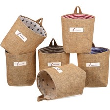6 Pcs Cotton Linen Hanging Storage Bags Basket Organizer for Door Wall