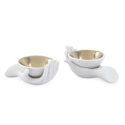 Jonathan Adler Eve Salt & Pepper Cellars, white & gold, ''3.5'''' w, 2.5'''' d, 2....