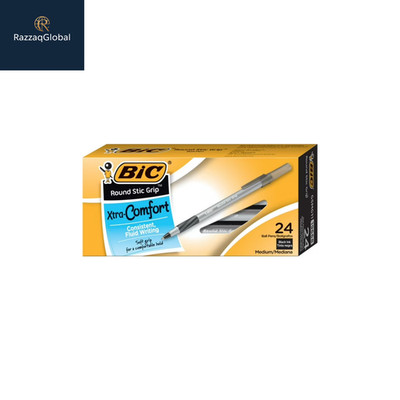 BIC Round Stic Xtra Comfort Ballpoint Pen, Bold Point, 1.2 mm, Black Ink, 24 CT