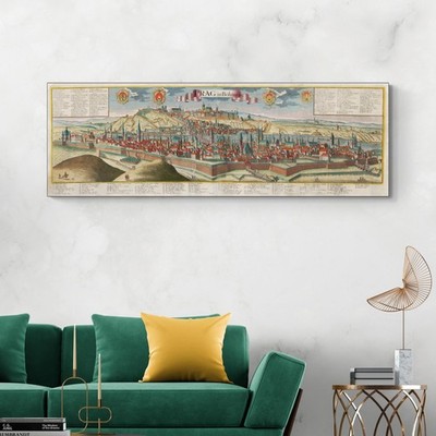 18th C. Bird s Eye Map of Prague   Panoramic View, City Layout & Landmarks