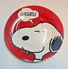 Vintage 2018 Peanuts Worldwide LLC Snoopy "Cheers" Plate; Maud Borup; 9"