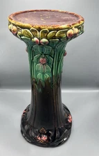 Antique Art Nouveau Majolica Plant Stand Pedestal 21.5 Tall