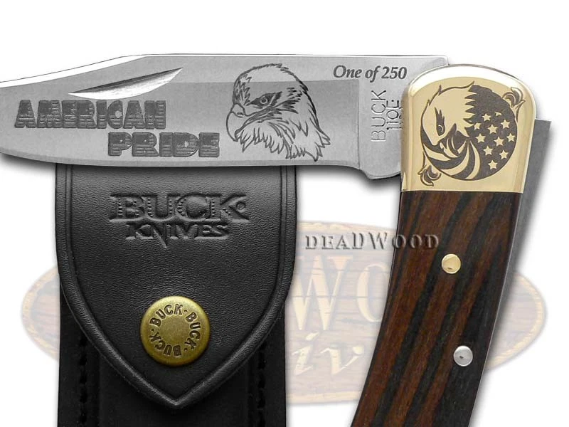 Cuchillo de caza plegable Buck 110 American Pride madera de ébano 1/250 420HC acero inoxidable Foto 2 de 4