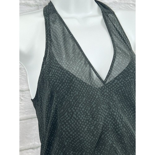 Eileen Fisher Silk Midi Shift Dress Size XS Graphite Grey & Green Chiffon Halter - Picture 6 of 15