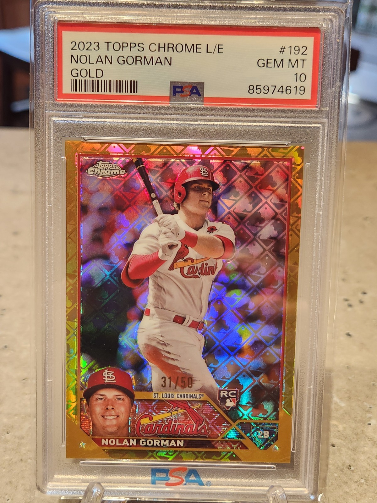 2023 Topps Chrome Nolan Gorman GOLD LOGOFRACTOR 31/50 RC PSA 10 Cardinals 🔥 🔥 