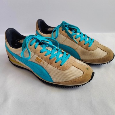 Puma Speeder Tan Teal Suede Canvas Sneakers Retro Track Sporty Athletic Wmns 10